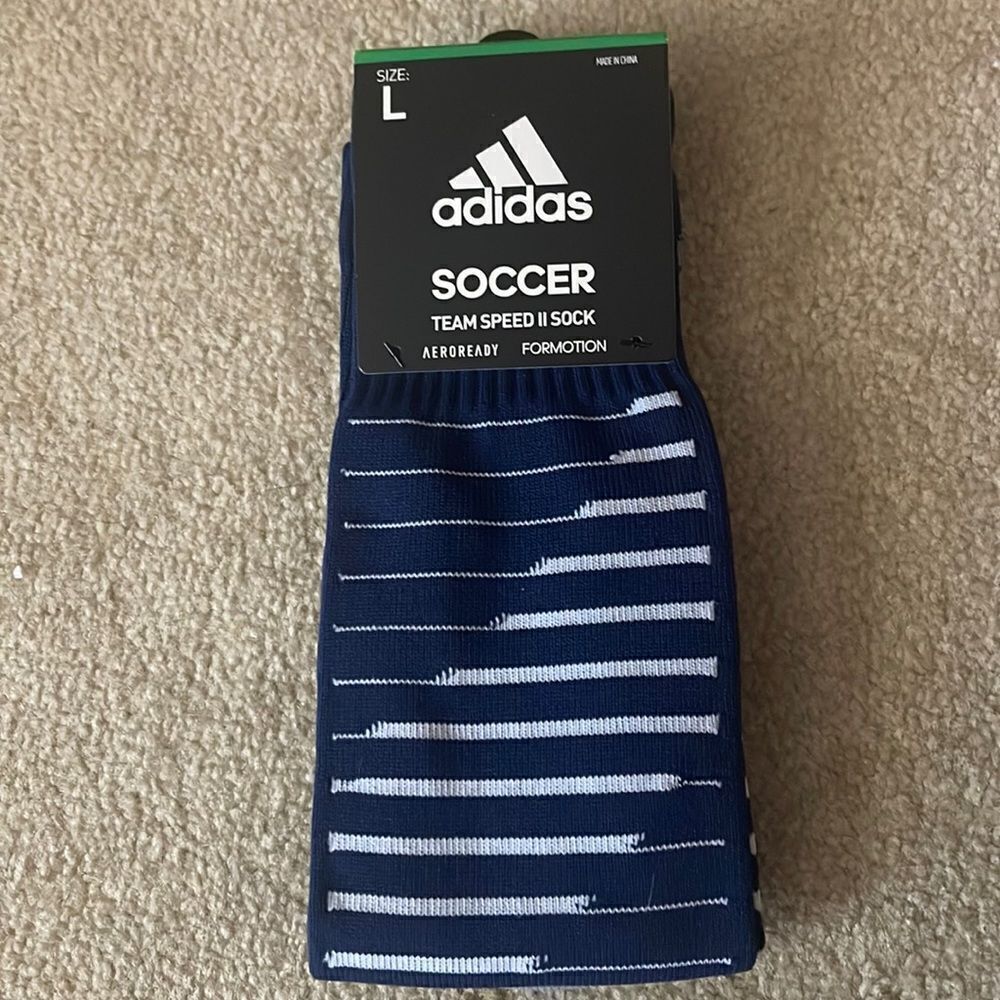 Adidas Team Speed II Soccer Socks Navy/White Adult  large